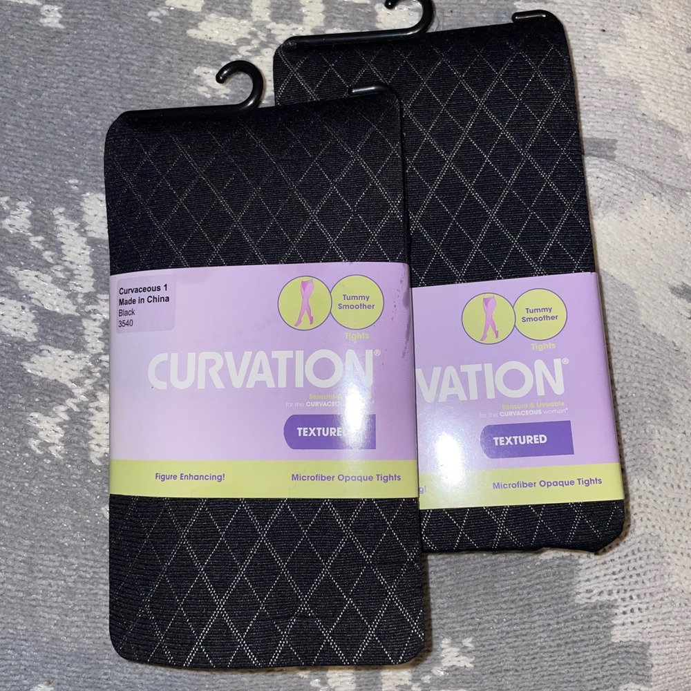 Curvation Textured Tights Microfiber‎ Opaque Enhancing Black Curvaceous 1 Argyle